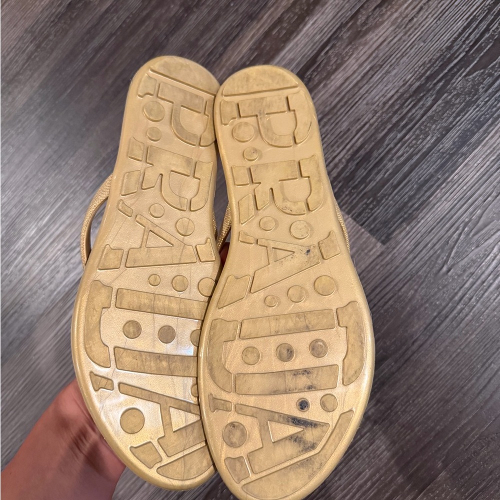 Prada Tan Woven-Texture Logo Triangle Flip Flops with dust bag - Picture 3 of 5
